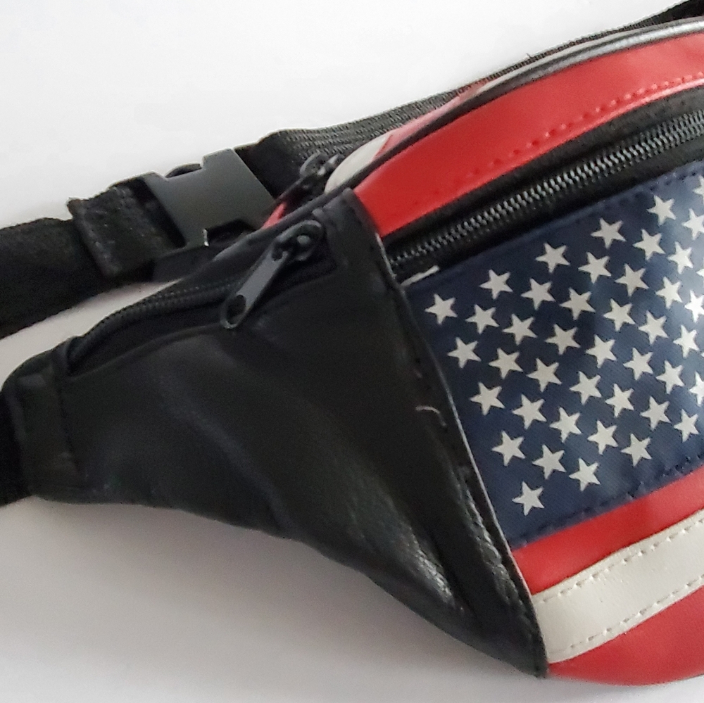 Vintage leather hip pack / fanny pack / crossbody bag American flag - Picture 2 of 9